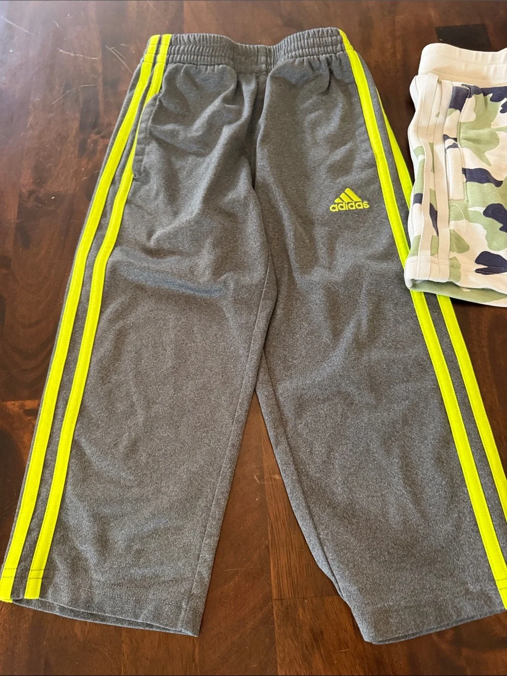 adidas Gray Sweatpants with Neon Yellow Stripes